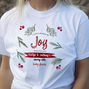 Camiseta Moderna acuarela "Joy" Candy Cane Baby Shower