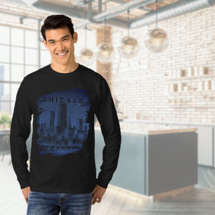 Camiseta moderna azul y negra con la silueta de Ch