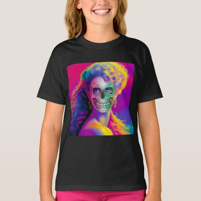 CAMISETA MODERNA COLORIDA CARA DE HALLOWEEN ESTILO (Anverso)