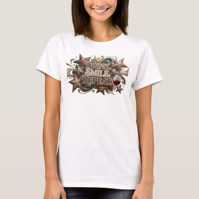 Camiseta Moderna Colorida SONRISA BEBER REPETIR (Anverso)
