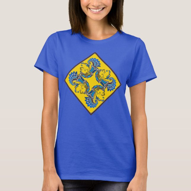 Camiseta moderna con diseño soleado azul-amarillo (Anverso)