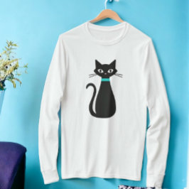 Camiseta moderna de manga larga de gato negro de m