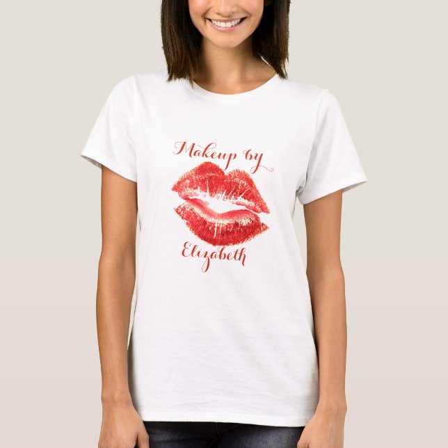Camiseta Moderna Girly Purpurina Red Lips, artista de maqui (Anverso)