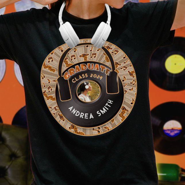 Camiseta Moderna música retro Vinyl Record Grad Photo Black (Subido por el creador)