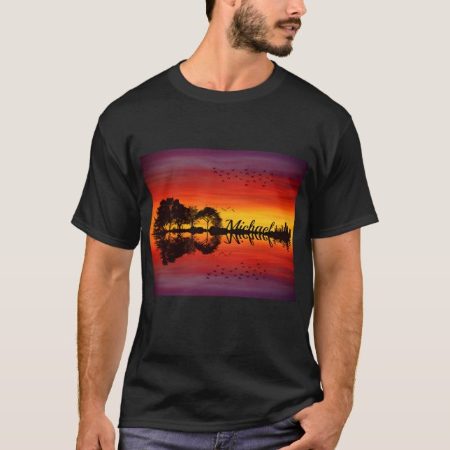 Camiseta Moderna Naranja Sunset Guitarist Name Watercolor (Anverso)