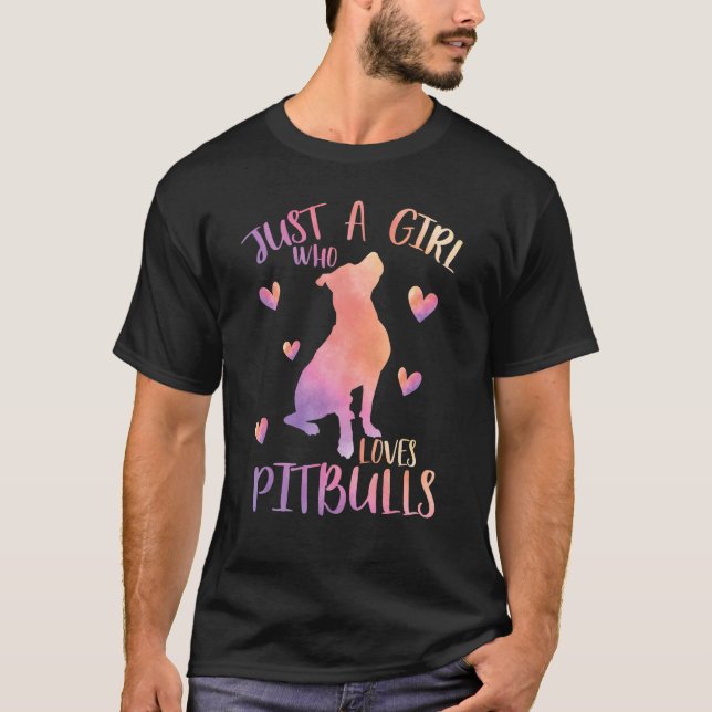 Camiseta Moderna Solo una chica que ama Pitbulls Acuarela P (Anverso)