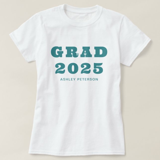 Camiseta Moderna tipografía retro negrita Verde azulada gra (Diseño del anverso)