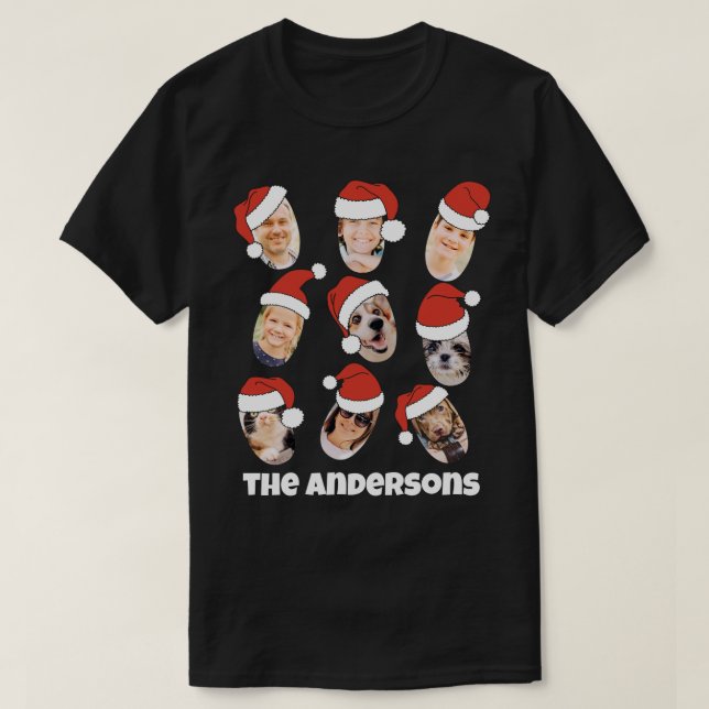 Camiseta Moderna y divertida Santa Hats Nueve fotos familia (Diseño del anverso)