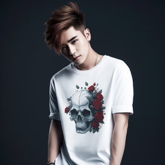 Camiseta Moderna y elegante calavera de azucarero rojo flor