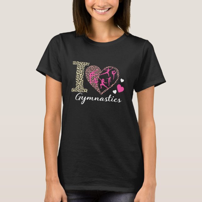 Camiseta Moderna y moderna Cute I Love Gymnastics Leopard (Anverso)