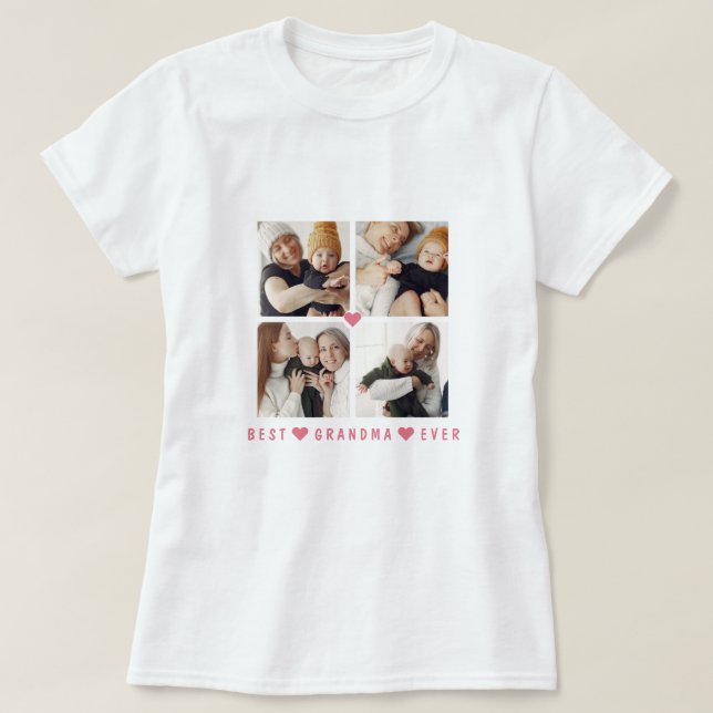 Camiseta Moderna y personalizada 4-Photo 'La mejor abuela d (Diseño del anverso)