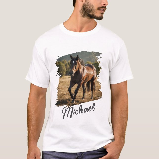 Camiseta Moderna y personalizada foto y texto de caballos (Anverso)