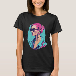 Camiseta Moderne Pop Art Woman Portrait türkis pink