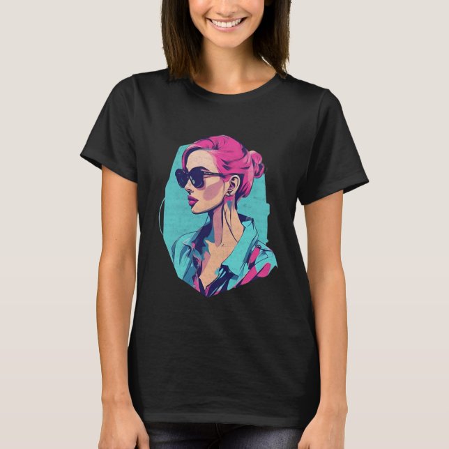 Camiseta Moderne Pop Art Woman Portrait türkis pink (Anverso)