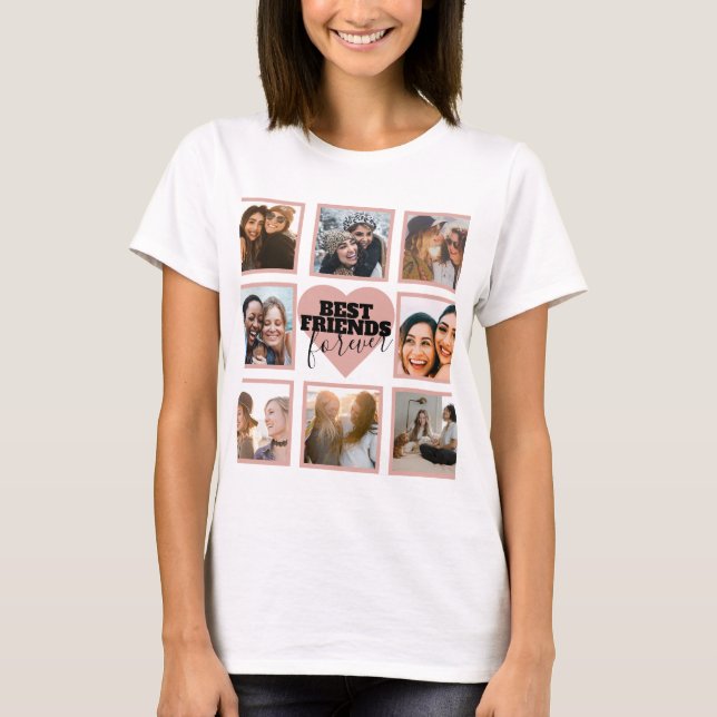Camiseta Moderno BFF Collage de fotos Rosa Gold Heart (Anverso)