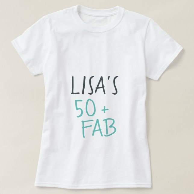 Camiseta Moderno Casual Turquesa Negro 50 Fabuloso cumpleañ (Diseño del anverso)