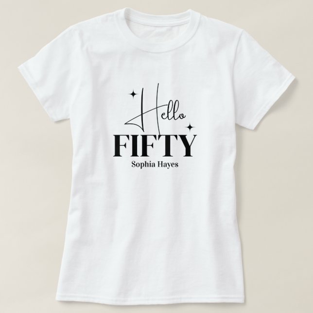 Camiseta Moderno Chic Hola Cincuenta Cumpleaños 50 Personal (Diseño del anverso)
