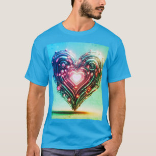 Camiseta Moderno Corazón Futurista Verde brillante y Rosa