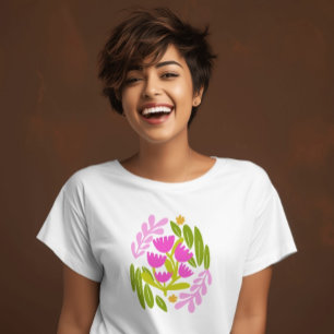 Camiseta Moderno floral verde rosa elegante botánico