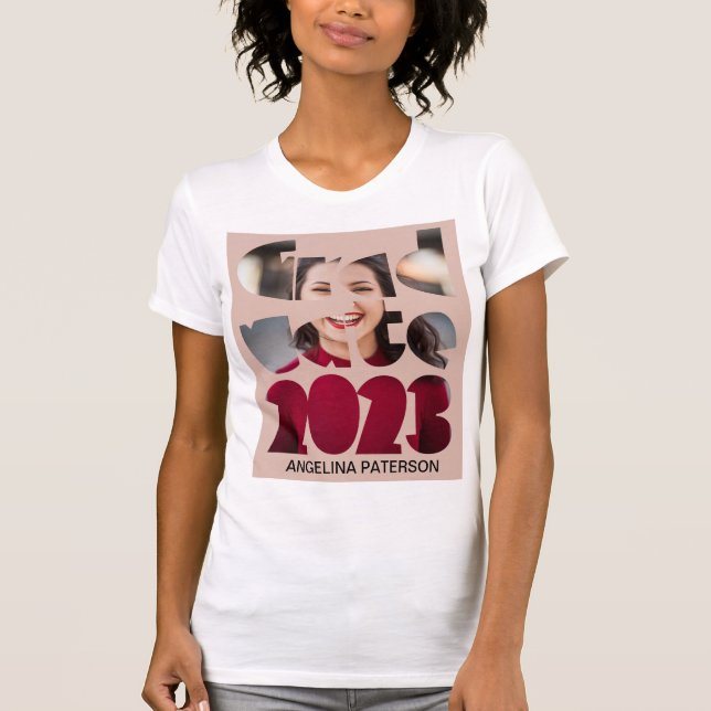 Camiseta Moderno Graduado de Texto y Foto Rosa 2023 (Anverso)