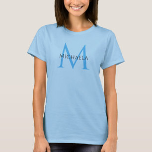 Camiseta Moderno Monograma Inicial Elegante Mujeres Azul cl