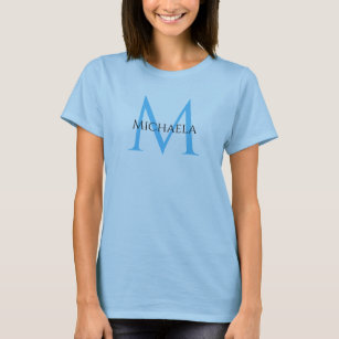 Camiseta Moderno Monograma Inicial Elegante Mujeres Azul cl