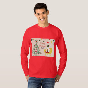 Camiseta Moderno Oso Rojo Monograma Feliz Navidad