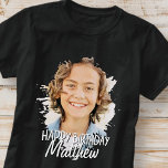 Camiseta Moderno Personalizado de Guay Grunge Foto Saludo d<br><div class="desc">El diseño es moderno y sencillo. Añade una foto personalizado de la celebración de cumpleaños y agrega su nombre,  agrega un mensaje personalizado</div>