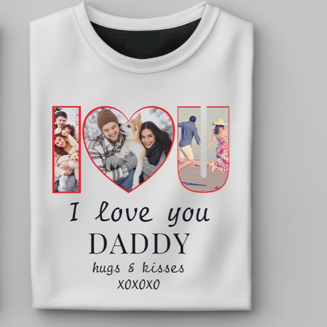 Camiseta Moderno ♥ Personalizado Te Amo Papi Mamá 3 Foto (I♥U Custom I Love You Daddy Mommy 3 Photo I HEART YOU Personalized T-Shirt with your favorite photos)