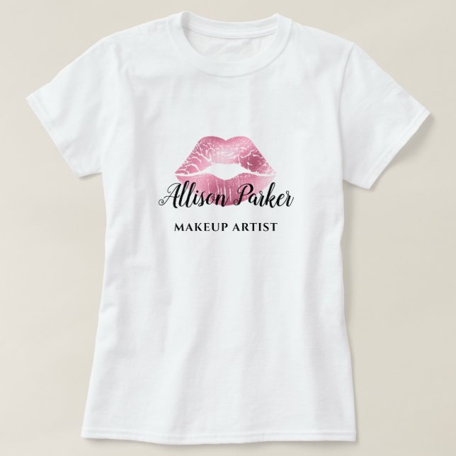 Camiseta Moderno Purpurina Rojo besó a artista de maquillaj (Diseño del anverso)