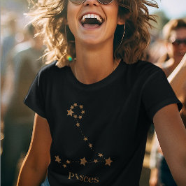 Camiseta Moderno Rótulo Zodiaco Gold Pisces | Agua de eleme