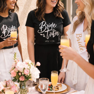 Camiseta Moderno Tribú de Novia Caligrafía Negra Despedida