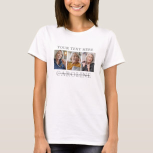Camiseta Moderno tributo de 3 fotos con texto personalizado