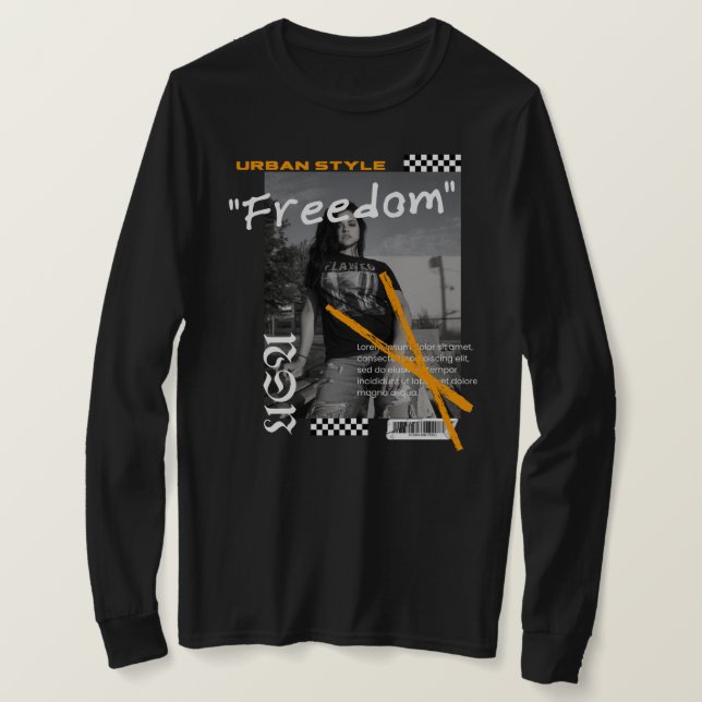 Camiseta Moderno uso de calle USA Libertad negro y blanco (Anverso del diseño)