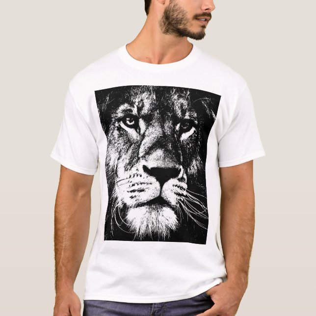 Camiseta Moderno y elegante arte pop de león de cara de los (Anverso)