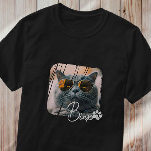 Camiseta Moderno y sencillo nombre y foto de gato en Guay