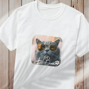 Camiseta Moderno y sencillo nombre y foto de gato en Guay