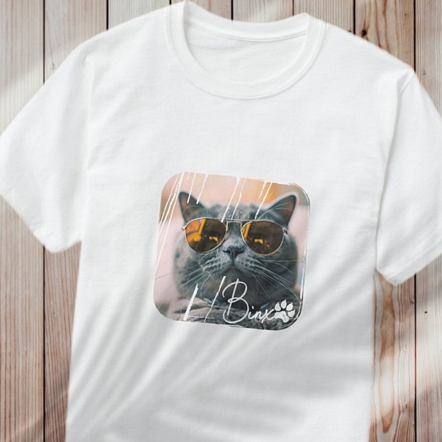 Camiseta Moderno y sencillo nombre y foto de gato en Guay (Subido por el creador)