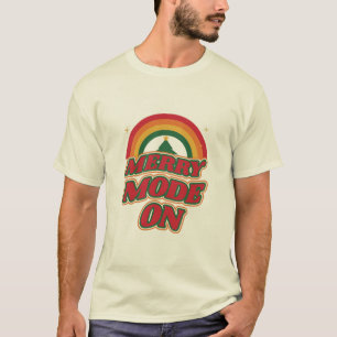 Camiseta Modo Alegre Activado Retro Groovy Navidad Arcoíris