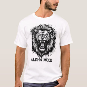 Camiseta Modo Alfa Cabeza de León Rugiente Blanco y Negro
