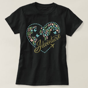 Camiseta Modo Avión Aventura Corazón Gráfico para Mujeres