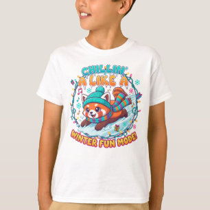 Camiseta Modo de diversión invernal Panda rojo