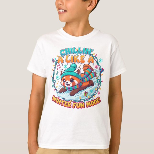 Camiseta Modo de diversión invernal Panda rojo (Anverso)