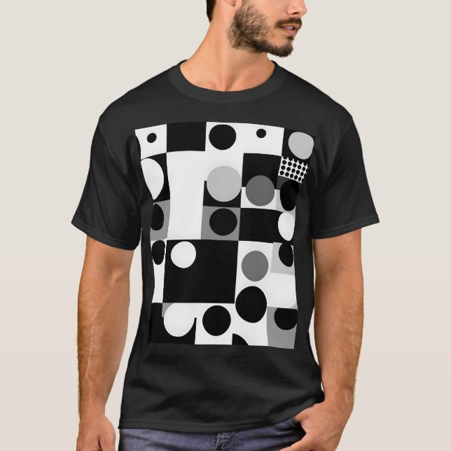Camiseta modo de patrón geométrico de formas blancas negras (Anverso)