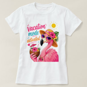 Camiseta Modo de vacaciones en la playa lindo flamenco rosa