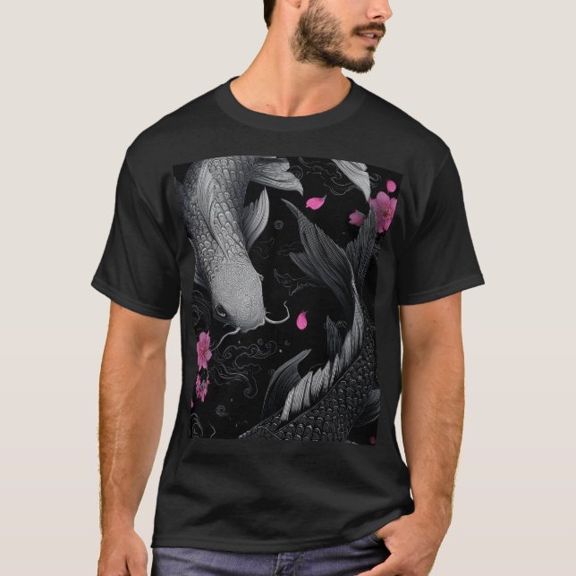 Camiseta Modo oscuro de peces Koi japoneses (Anverso)