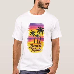 Camiseta Modo playa - Sunset tropical con tres palmas