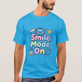 Camiseta Modo Sonrisa Activado Diseño de Gato Kawaii