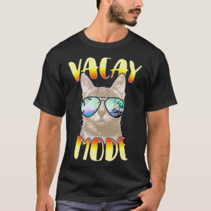 Camiseta Modo Vacay Cat Con Glass Cat Lover Retro Verano