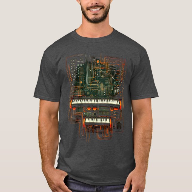 Camiseta Modular Synthesizer Electronic Music with Keyboard (Anverso)